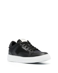 schwarze bedruckte Leder niedrige Sneakers von Emporio Armani