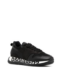 schwarze bedruckte Leder niedrige Sneakers von DSQUARED2