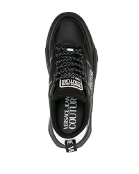 schwarze bedruckte Leder niedrige Sneakers von VERSACE JEANS COUTURE