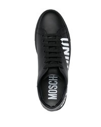 schwarze bedruckte Leder niedrige Sneakers von Moschino