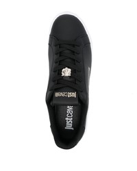 schwarze bedruckte Leder niedrige Sneakers von Just Cavalli