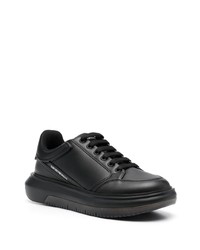 schwarze bedruckte Leder niedrige Sneakers von Emporio Armani