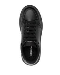 schwarze bedruckte Leder niedrige Sneakers von Emporio Armani