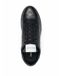 schwarze bedruckte Leder niedrige Sneakers von Emporio Armani