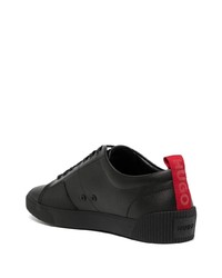 schwarze bedruckte Leder niedrige Sneakers von Hugo