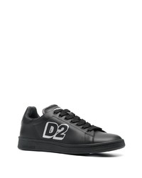 schwarze bedruckte Leder niedrige Sneakers von DSQUARED2