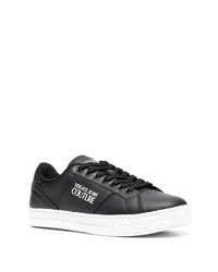 schwarze bedruckte Leder niedrige Sneakers von VERSACE JEANS COUTURE