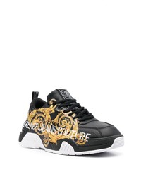 schwarze bedruckte Leder niedrige Sneakers von VERSACE JEANS COUTURE