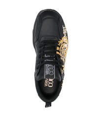 schwarze bedruckte Leder niedrige Sneakers von VERSACE JEANS COUTURE