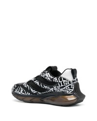 schwarze bedruckte Leder niedrige Sneakers von Just Cavalli