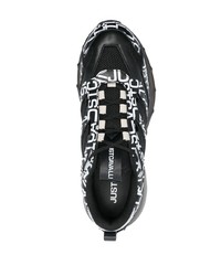 schwarze bedruckte Leder niedrige Sneakers von Just Cavalli