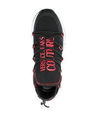 schwarze bedruckte Leder niedrige Sneakers von VERSACE JEANS COUTURE