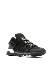 schwarze bedruckte Leder niedrige Sneakers von VERSACE JEANS COUTURE