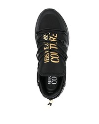 schwarze bedruckte Leder niedrige Sneakers von VERSACE JEANS COUTURE