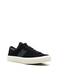 schwarze bedruckte Leder niedrige Sneakers von Tom Ford