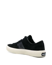 schwarze bedruckte Leder niedrige Sneakers von Tom Ford