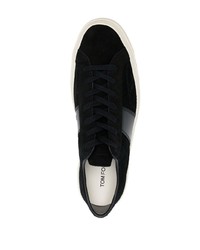 schwarze bedruckte Leder niedrige Sneakers von Tom Ford