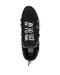 schwarze bedruckte Leder niedrige Sneakers von VERSACE JEANS COUTURE