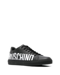 schwarze bedruckte Leder niedrige Sneakers von Moschino