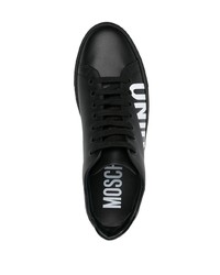 schwarze bedruckte Leder niedrige Sneakers von Moschino