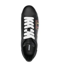schwarze bedruckte Leder niedrige Sneakers von DSQUARED2