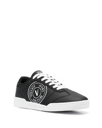 schwarze bedruckte Leder niedrige Sneakers von VERSACE JEANS COUTURE