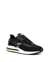 schwarze bedruckte Leder niedrige Sneakers von BOSS