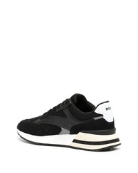 schwarze bedruckte Leder niedrige Sneakers von BOSS