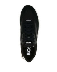 schwarze bedruckte Leder niedrige Sneakers von BOSS