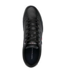 schwarze bedruckte Leder niedrige Sneakers von Tommy Hilfiger