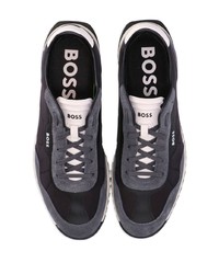 schwarze bedruckte Leder niedrige Sneakers von BOSS