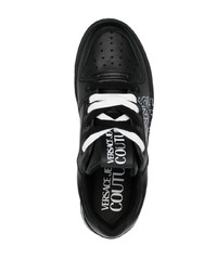 schwarze bedruckte Leder niedrige Sneakers von VERSACE JEANS COUTURE