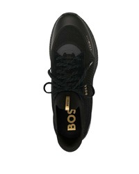 schwarze bedruckte Leder niedrige Sneakers von BOSS