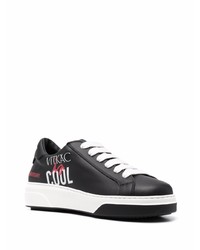 schwarze bedruckte Leder niedrige Sneakers von DSQUARED2