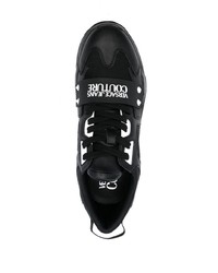 schwarze bedruckte Leder niedrige Sneakers von VERSACE JEANS COUTURE