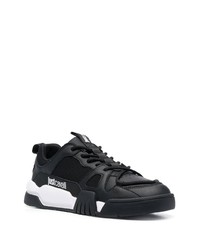 schwarze bedruckte Leder niedrige Sneakers von Just Cavalli