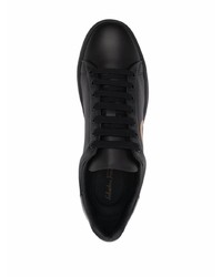 schwarze bedruckte Leder niedrige Sneakers von Salvatore Ferragamo