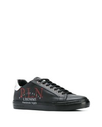 schwarze bedruckte Leder niedrige Sneakers von Philipp Plein