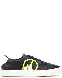 schwarze bedruckte Leder niedrige Sneakers von Love Moschino