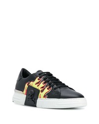 schwarze bedruckte Leder niedrige Sneakers von Philipp Plein