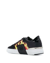 schwarze bedruckte Leder niedrige Sneakers von Philipp Plein