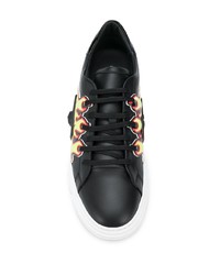 schwarze bedruckte Leder niedrige Sneakers von Philipp Plein