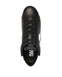 schwarze bedruckte Leder niedrige Sneakers von Karl Lagerfeld