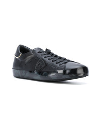 schwarze bedruckte Leder niedrige Sneakers von Philippe Model