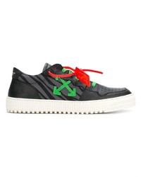 schwarze bedruckte Leder niedrige Sneakers von Off-White