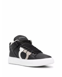 schwarze bedruckte Leder niedrige Sneakers von Salvatore Ferragamo