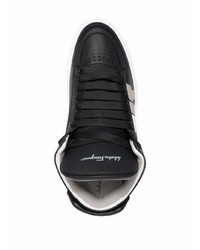 schwarze bedruckte Leder niedrige Sneakers von Salvatore Ferragamo