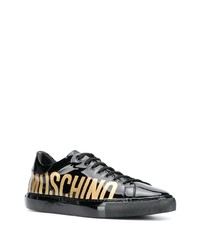 schwarze bedruckte Leder niedrige Sneakers von Moschino