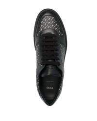 schwarze bedruckte Leder niedrige Sneakers von BOSS