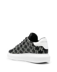 schwarze bedruckte Leder niedrige Sneakers von Karl Lagerfeld